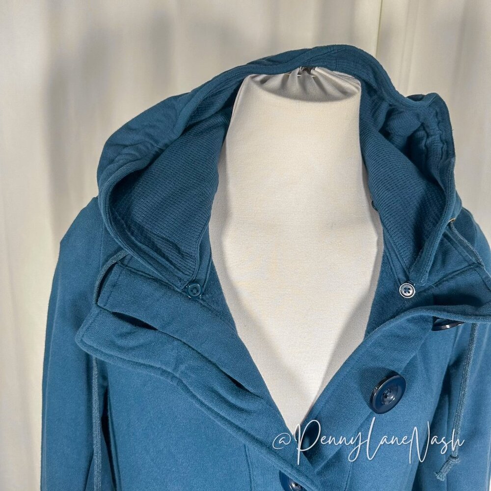 NWT BCBGeneration 3 Buttons Hooded Terry Cloth Coat Teal - Picture 4 of 13